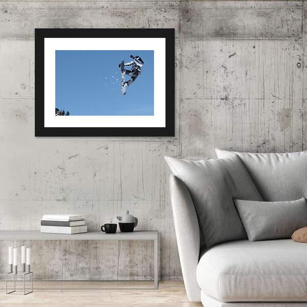 Snowboarder Jumping High At Lake Tahoe Resort Canvas Wall Art-3 Horizontal-Gallery Wrap-25" x 16"-Tiaracle