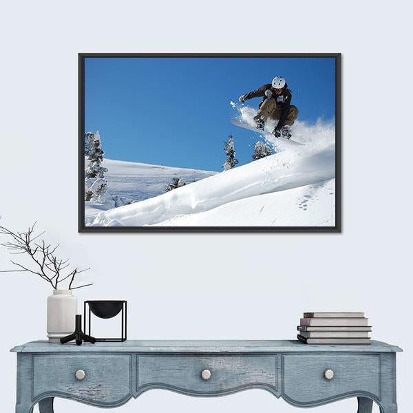 Snowboarder Jumping Motion Canvas Wall Art-1 Piece-Floating Frame-24" x 16"-Tiaracle