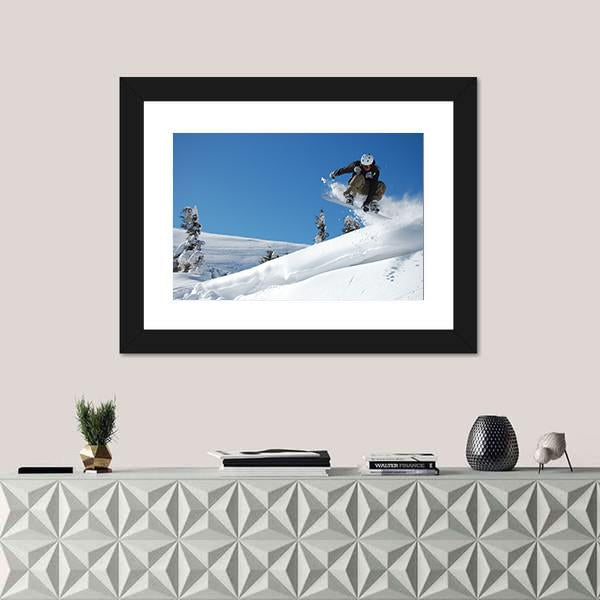 Snowboarder Jumping Motion Canvas Wall Art-1 Piece-Framed Print-20" x 16"-Tiaracle