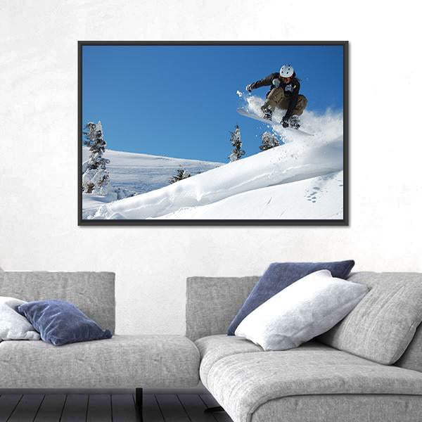 Snowboarder Jumping Motion Canvas Wall Art-3 Horizontal-Gallery Wrap-25" x 16"-Tiaracle