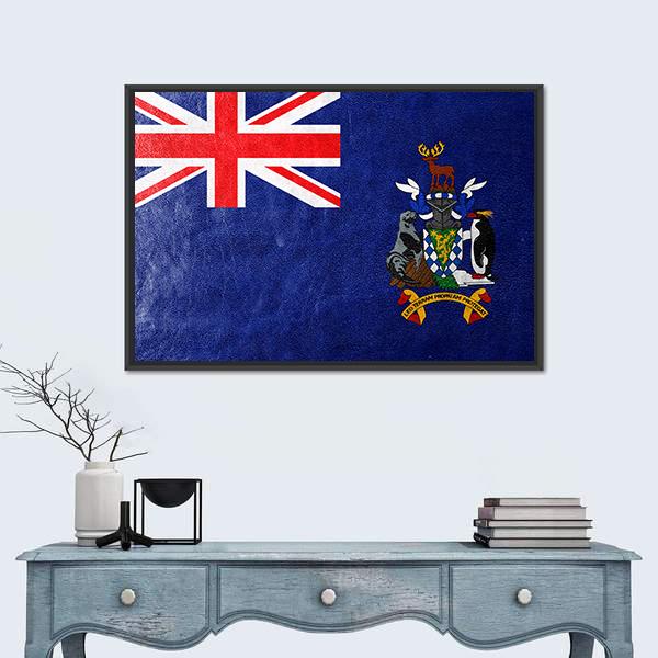 South Georgia And South Sandwich Island Flag Canvas Wall Art-1 Piece-Floating Frame-24" x 16"-Tiaracle