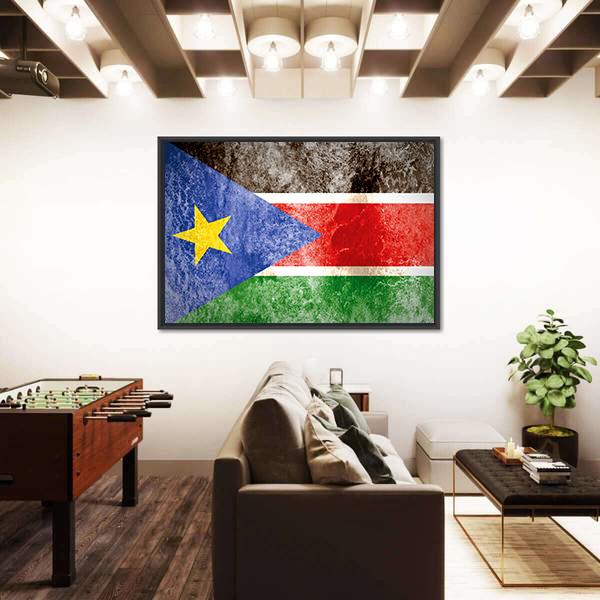 South Sudan Flag On Grunge Paper Canvas Wall Art-3 Horizontal-Gallery Wrap-25" x 16"-Tiaracle