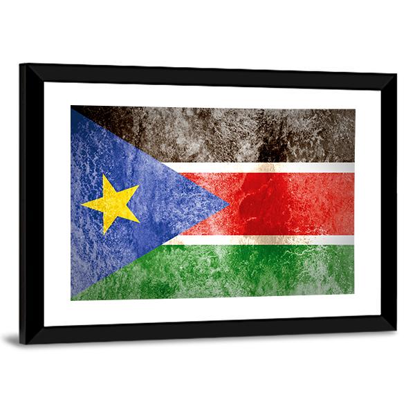 South Sudan Flag On Grunge Paper Canvas Wall Art-3 Horizontal-Gallery Wrap-25" x 16"-Tiaracle