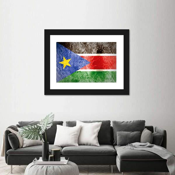 South Sudan Flag On Grunge Paper Canvas Wall Art-3 Horizontal-Gallery Wrap-25" x 16"-Tiaracle