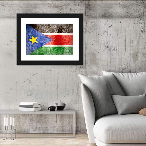South Sudan Flag On Grunge Paper Canvas Wall Art-3 Horizontal-Gallery Wrap-25" x 16"-Tiaracle