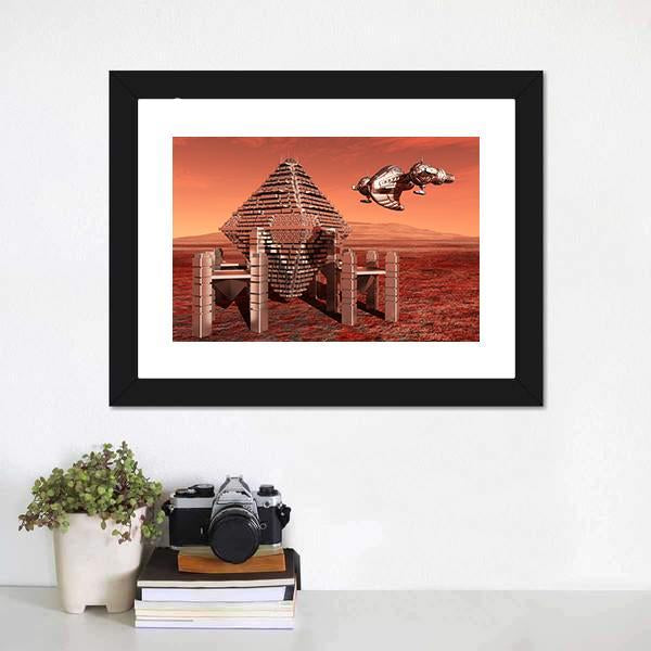 Space Station In Mars Canvas Wall Art-1 Piece-Framed Print-20" x 16"-Tiaracle