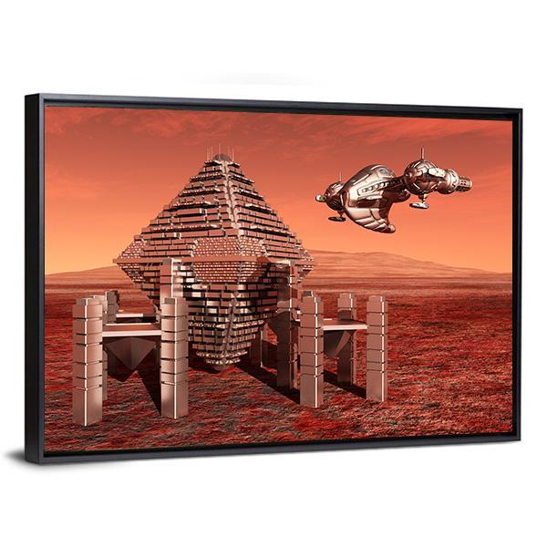 Space Station In Mars Canvas Wall Art-3 Horizontal-Gallery Wrap-25" x 16"-Tiaracle