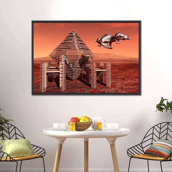 Space Station In Mars Canvas Wall Art-3 Horizontal-Gallery Wrap-25" x 16"-Tiaracle