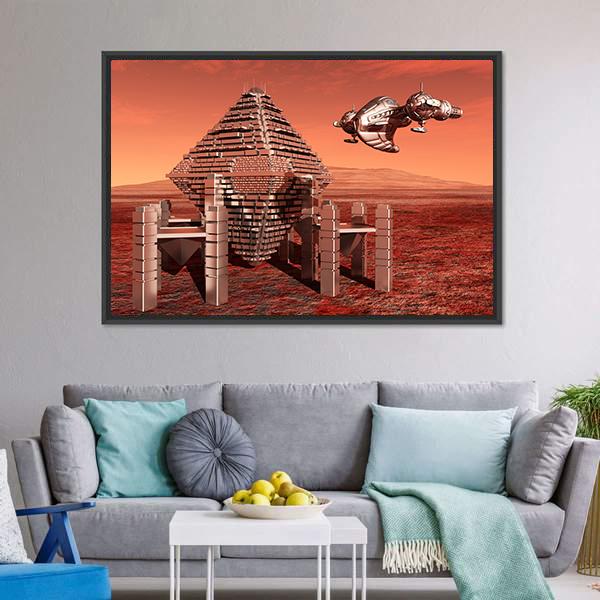 Space Station In Mars Canvas Wall Art-3 Horizontal-Gallery Wrap-25" x 16"-Tiaracle