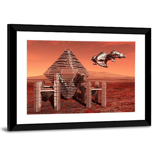 Space Station In Mars Canvas Wall Art-3 Horizontal-Gallery Wrap-25" x 16"-Tiaracle