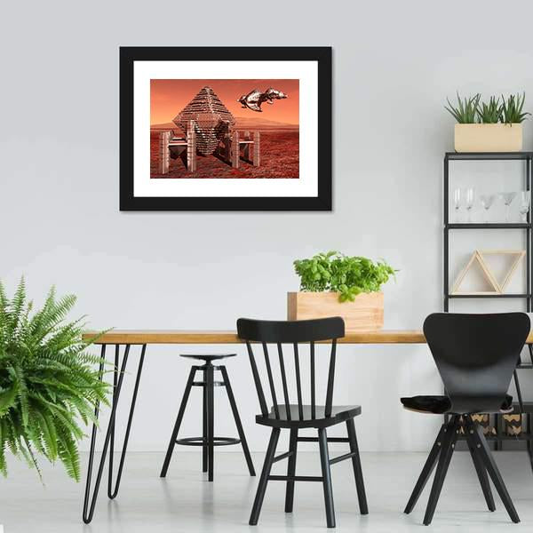 Space Station In Mars Canvas Wall Art-3 Horizontal-Gallery Wrap-25" x 16"-Tiaracle