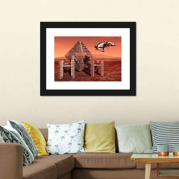 Space Station In Mars Canvas Wall Art-3 Horizontal-Gallery Wrap-25" x 16"-Tiaracle