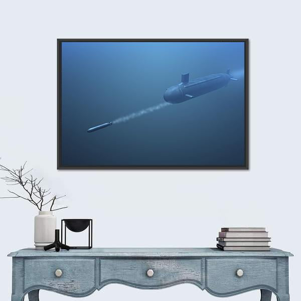 Submarine Shooting Missle Side View Canvas Wall Art-1 Piece-Floating Frame-24" x 16"-Tiaracle