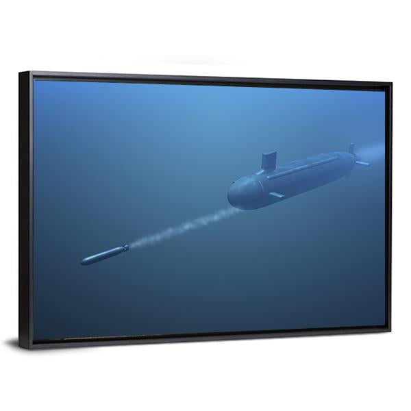 Submarine Shooting Missle Side View Canvas Wall Art-3 Horizontal-Gallery Wrap-25" x 16"-Tiaracle