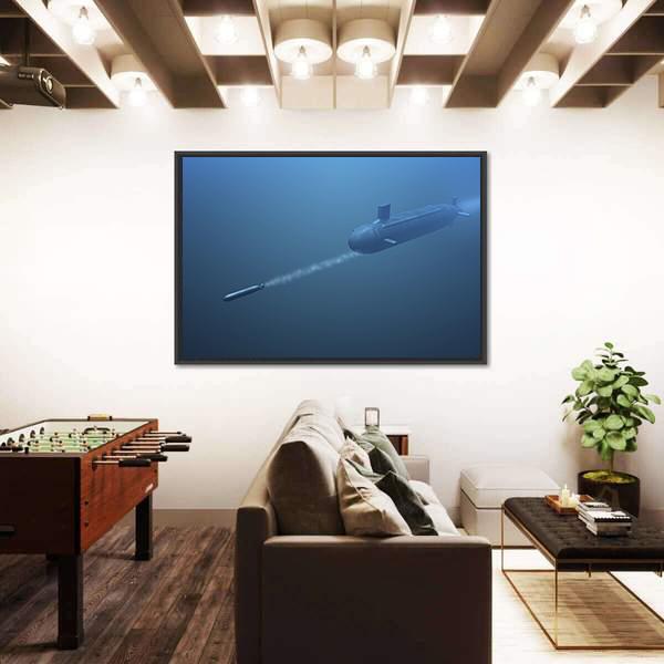 Submarine Shooting Missle Side View Canvas Wall Art-3 Horizontal-Gallery Wrap-25" x 16"-Tiaracle