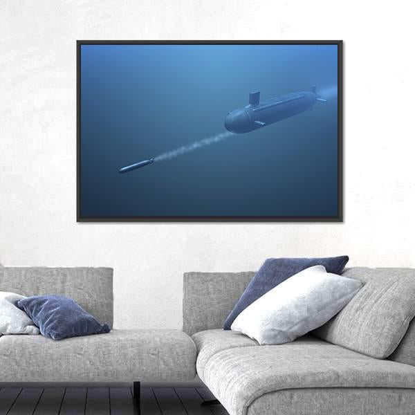 Submarine Shooting Missle Side View Canvas Wall Art-3 Horizontal-Gallery Wrap-25" x 16"-Tiaracle