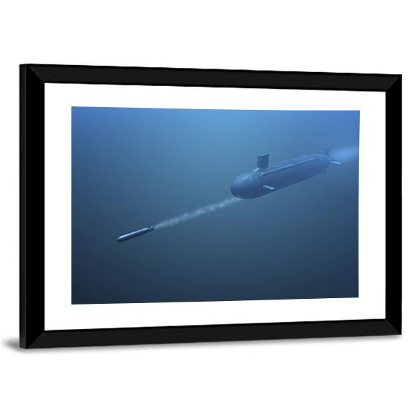 Submarine Shooting Missle Side View Canvas Wall Art-3 Horizontal-Gallery Wrap-25" x 16"-Tiaracle