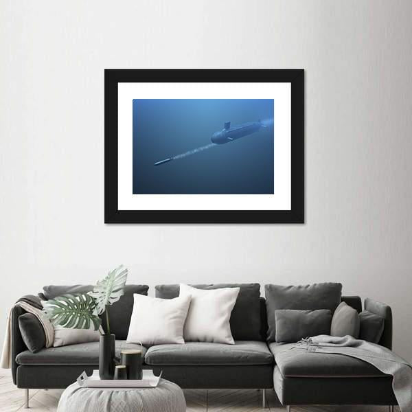 Submarine Shooting Missle Side View Canvas Wall Art-3 Horizontal-Gallery Wrap-25" x 16"-Tiaracle