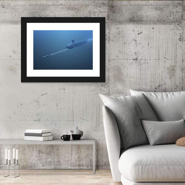 Submarine Shooting Missle Side View Canvas Wall Art-3 Horizontal-Gallery Wrap-25" x 16"-Tiaracle