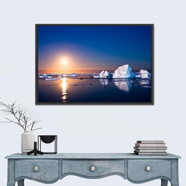 Summer Night In Antarctica Icebergs Floating In The Moonlight Canvas Wall Art-1 Piece-Floating Frame-24" x 16"-Tiaracle