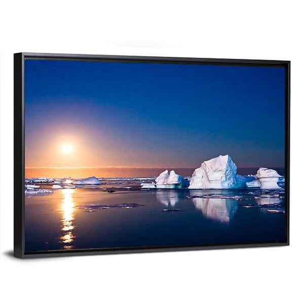 Summer Night In Antarctica Icebergs Floating In The Moonlight Canvas Wall Art-3 Horizontal-Gallery Wrap-25" x 16"-Tiaracle