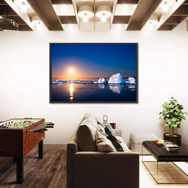 Summer Night In Antarctica Icebergs Floating In The Moonlight Canvas Wall Art-3 Horizontal-Gallery Wrap-25" x 16"-Tiaracle