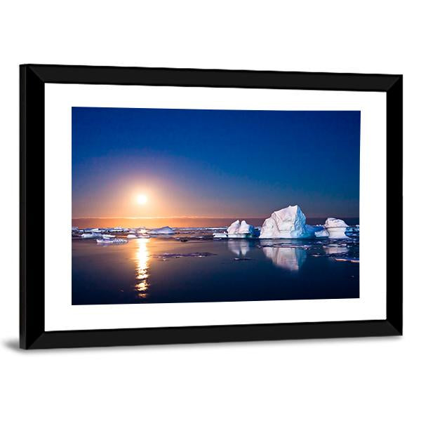 Summer Night In Antarctica Icebergs Floating In The Moonlight Canvas Wall Art-3 Horizontal-Gallery Wrap-25" x 16"-Tiaracle