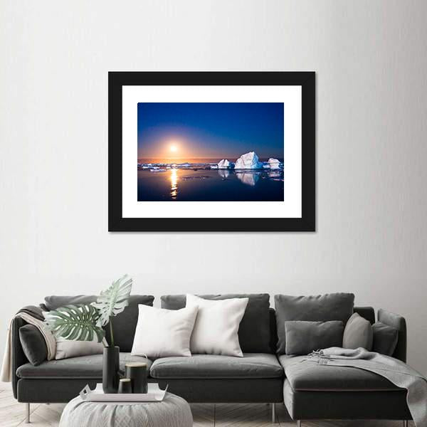 Summer Night In Antarctica Icebergs Floating In The Moonlight Canvas Wall Art-3 Horizontal-Gallery Wrap-25" x 16"-Tiaracle