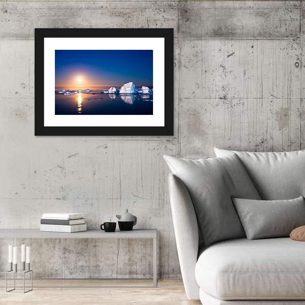 Summer Night In Antarctica Icebergs Floating In The Moonlight Canvas Wall Art-3 Horizontal-Gallery Wrap-25" x 16"-Tiaracle