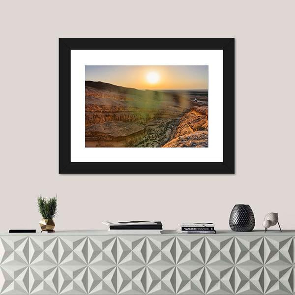 Sunrise Above Tamerza Canyon Canvas Wall Art-1 Piece-Framed Print-20" x 16"-Tiaracle