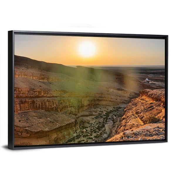 Sunrise Above Tamerza Canyon Canvas Wall Art-3 Horizontal-Gallery Wrap-25" x 16"-Tiaracle