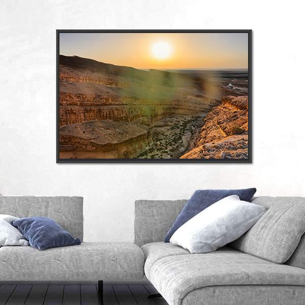 Sunrise Above Tamerza Canyon Canvas Wall Art-3 Horizontal-Gallery Wrap-25" x 16"-Tiaracle