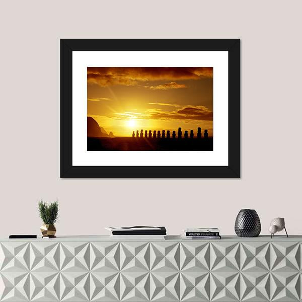 Sunrise At Easter Island Canvas Wall Art-1 Piece-Framed Print-20" x 16"-Tiaracle
