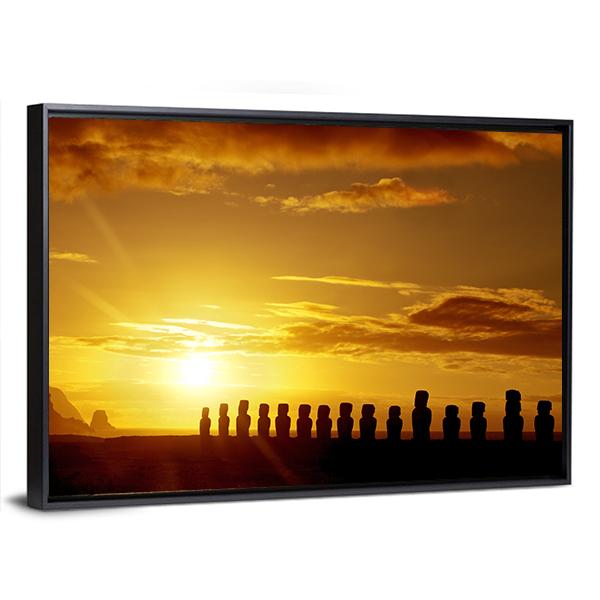 Sunrise At Easter Island Canvas Wall Art-3 Horizontal-Gallery Wrap-25" x 16"-Tiaracle
