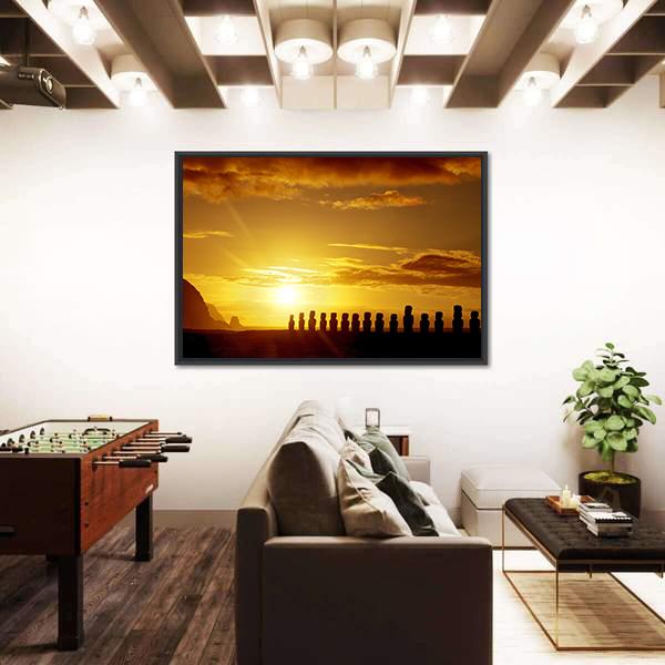 Sunrise At Easter Island Canvas Wall Art-3 Horizontal-Gallery Wrap-25" x 16"-Tiaracle