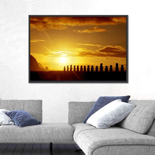 Sunrise At Easter Island Canvas Wall Art-3 Horizontal-Gallery Wrap-25" x 16"-Tiaracle