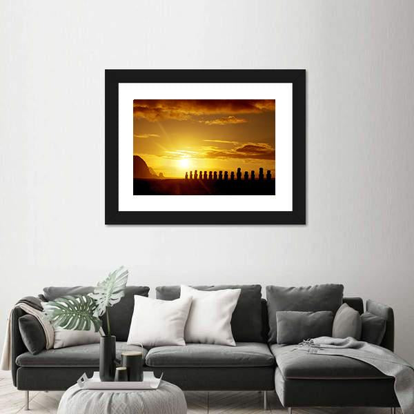 Sunrise At Easter Island Canvas Wall Art-3 Horizontal-Gallery Wrap-25" x 16"-Tiaracle