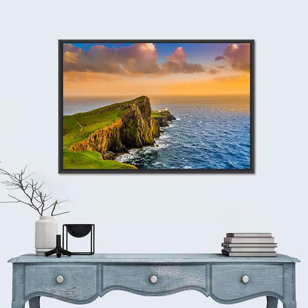 Sunset At Neist Point Lighthouse Canvas Wall Art-1 Piece-Floating Frame-24" x 16"-Tiaracle