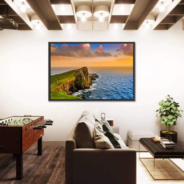 Sunset At Neist Point Lighthouse Canvas Wall Art-3 Horizontal-Gallery Wrap-25" x 16"-Tiaracle