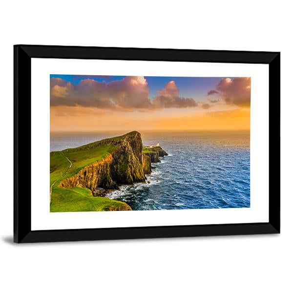 Sunset At Neist Point Lighthouse Canvas Wall Art-3 Horizontal-Gallery Wrap-25" x 16"-Tiaracle