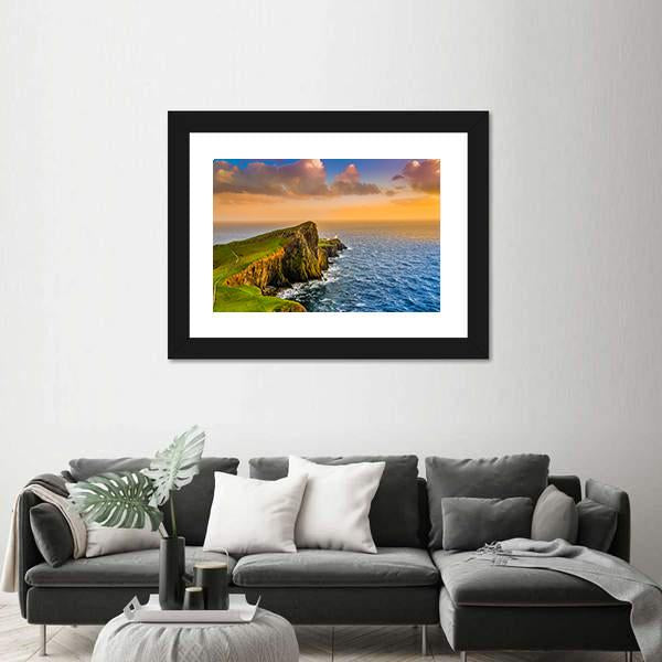Sunset At Neist Point Lighthouse Canvas Wall Art-3 Horizontal-Gallery Wrap-25" x 16"-Tiaracle