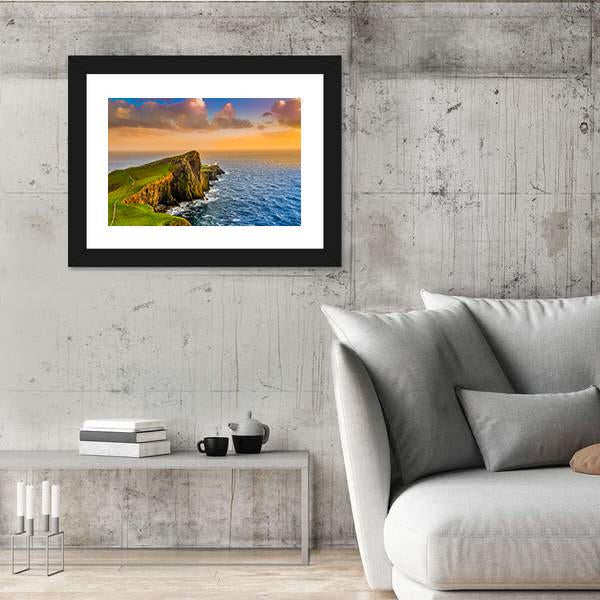Sunset At Neist Point Lighthouse Canvas Wall Art-3 Horizontal-Gallery Wrap-25" x 16"-Tiaracle