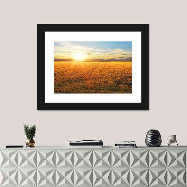 Sunset Over Wheat Field Canvas Wall Art-1 Piece-Framed Print-20" x 16"-Tiaracle