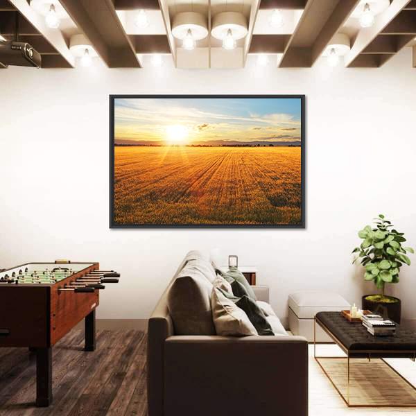 Sunset Over Wheat Field Canvas Wall Art-3 Horizontal-Gallery Wrap-25" x 16"-Tiaracle