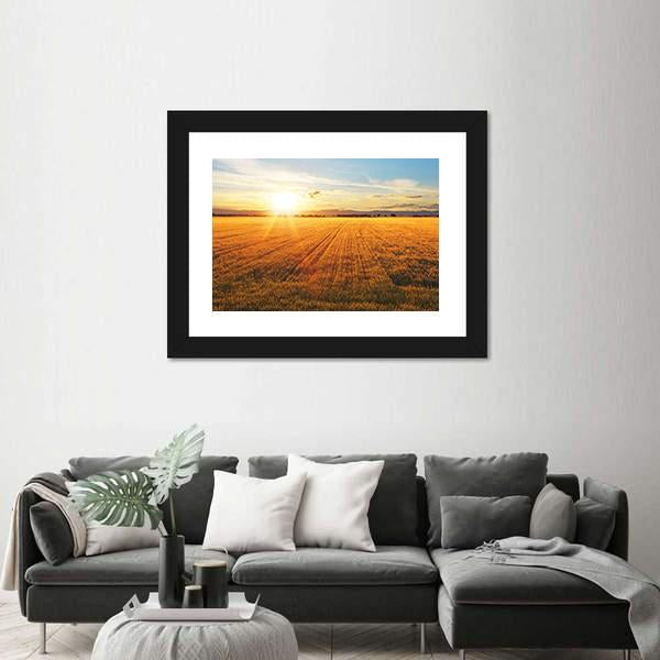 Sunset Over Wheat Field Canvas Wall Art-3 Horizontal-Gallery Wrap-25" x 16"-Tiaracle