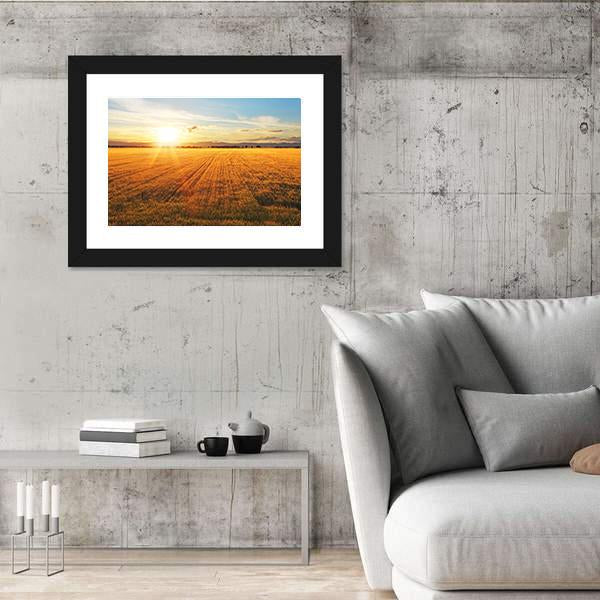 Sunset Over Wheat Field Canvas Wall Art-3 Horizontal-Gallery Wrap-25" x 16"-Tiaracle