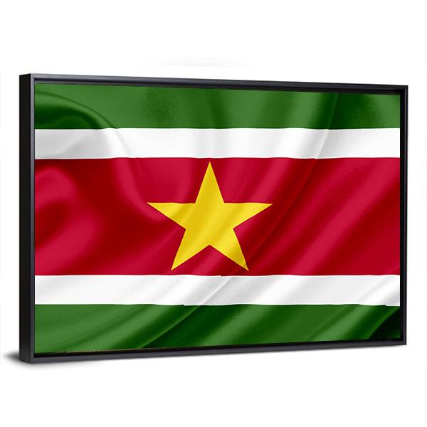 Suriname Waving Flag Canvas Wall Art-3 Horizontal-Gallery Wrap-25" x 16"-Tiaracle