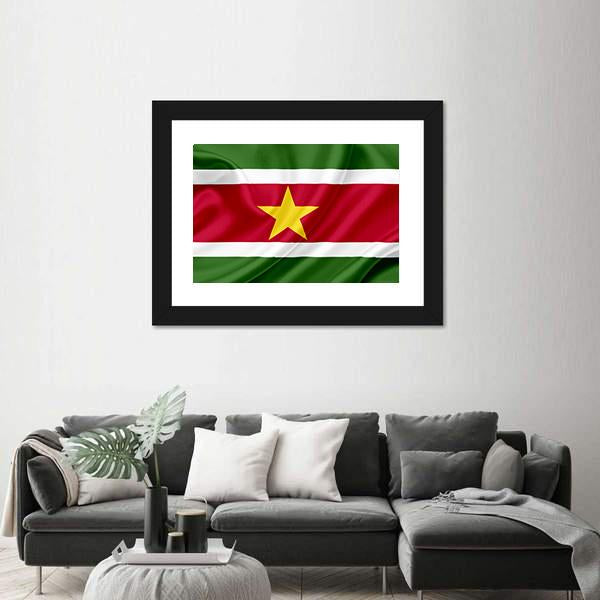 Suriname Waving Flag Canvas Wall Art-3 Horizontal-Gallery Wrap-25" x 16"-Tiaracle