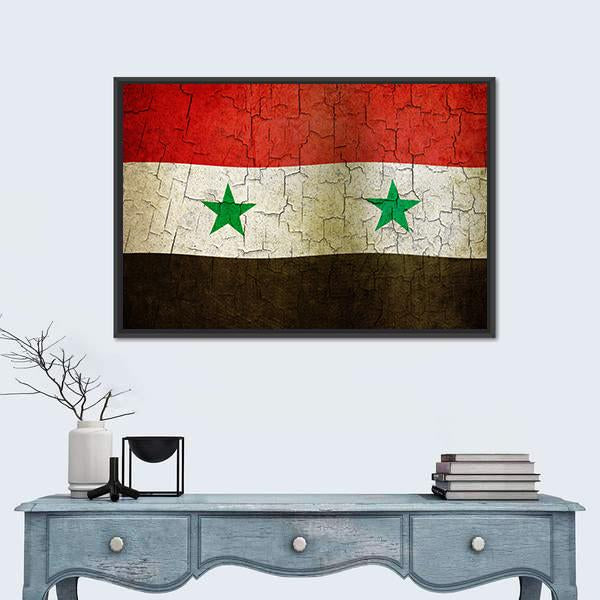 Syrian Flag On A Cracked Grunge Canvas Wall Art-1 Piece-Floating Frame-24" x 16"-Tiaracle