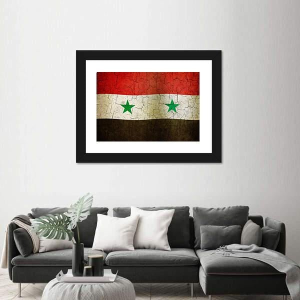Syrian Flag On A Cracked Grunge Canvas Wall Art-3 Horizontal-Gallery Wrap-25" x 16"-Tiaracle